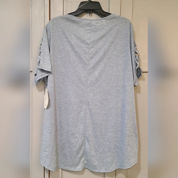 NAIF Blue Gray Cut Out Short Sleeve Tee Relaxed Fit - Picture 2 of 3